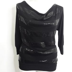 Jaya Black Sequin Stripe Open Back Blouse EUC sz L